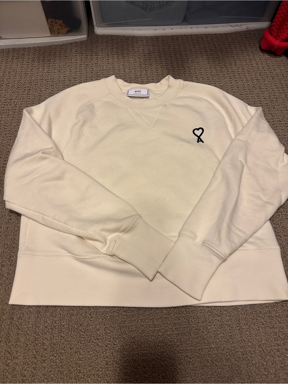 Ami Alexandre Mattiussi Cream Pullover Sweatshirt with Branded Neck Label